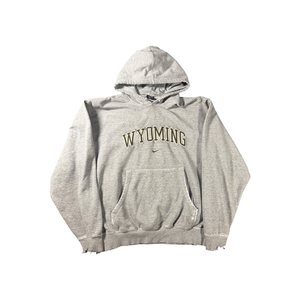 Vintage Nike Team Wyoming Cowboys Hoodie Gray Center Swoosh Sweatshirt Large
